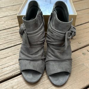 Indigo Rd. Gray Fabric Open Toe with Zipper Booties